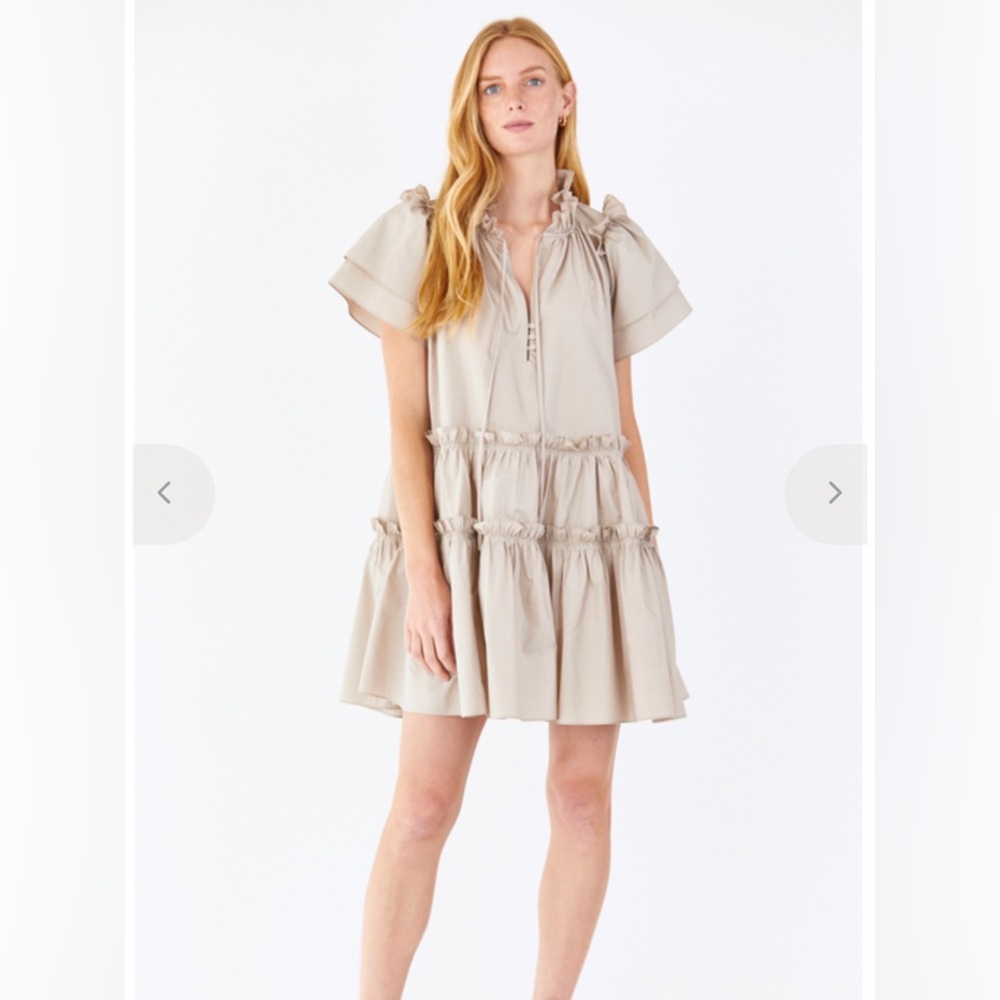 Hunter Bell Merritt neutral Mini Dress with Ruffle Details